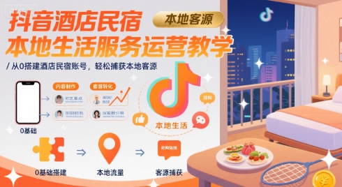 抖音酒店民宿本地生活服务运营教学，从0搭建酒店民宿账号，轻松捕获本地客源| 网创圈