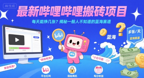 最新哔哩哔哩上B站搬砖项目，每天能挣几张？揭秘一般人不知道的蓝海赛道| 网创圈