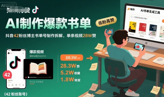 AI制作爆款书单，抖音42粉丝博主书单号制作拆解，单条视频28W赞| 网创圈