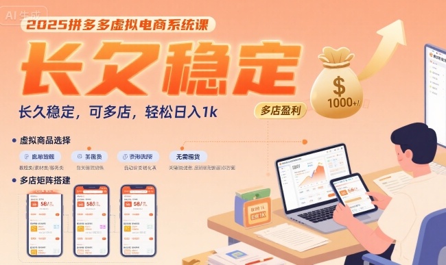 2025拼多多虚拟电商系统课，长久稳定，可多店，轻松日入1k| 网创圈