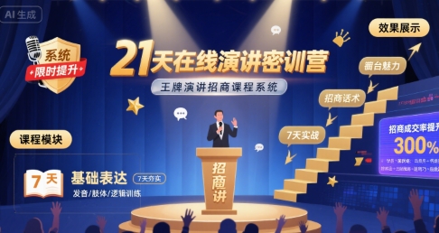 21天在线演讲密训营，王牌演讲招商课程系统| 网创圈