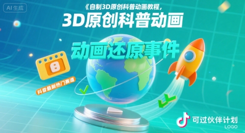 自制3D原创科普动画教程，动画还原事件，抖音最新热门赛道，可过伙伴计划| 网创圈
