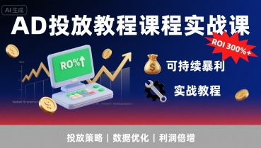 AD投放教程课程实战课，实现广告ROI300%+可持续暴利| 网创圈