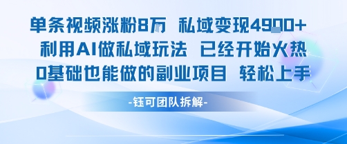 单条视频私域变现4.9k+利用AI做私域玩法 已经开始火热0基础也能做的副业项目轻松上手| 网创圈