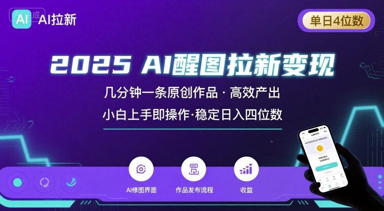 2025最强AI醒图拉新，几分钟一条原创作品，单日收入4位数，小白也能上手操作| 网创圈