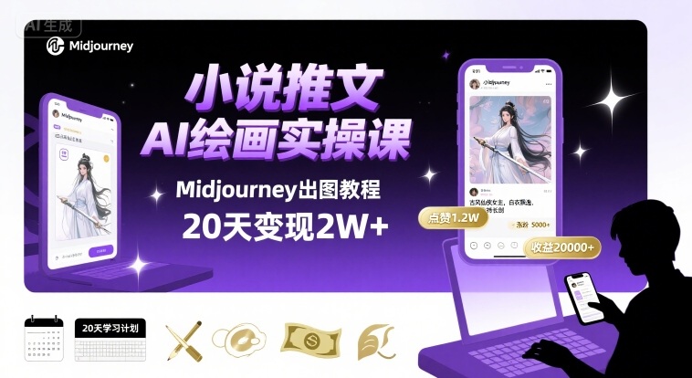 小说推文干货分享之AI绘画MJ出图实操课，用Midjourney做小说推文，20天挣2w| 网创圈