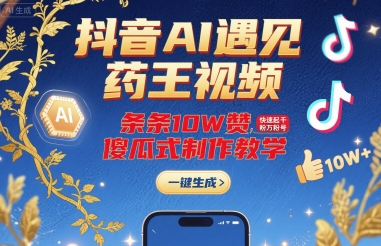 抖音AI遇见药王视频，条条10W赞，快速起千粉万粉号，傻瓜式制作教学| 网创圈