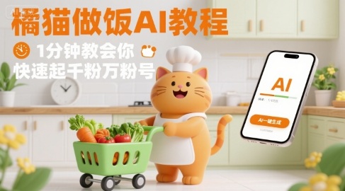 有趣的橘猫买菜做饭视频，用AI一键搞定，1分钟教会你，快速起千粉万粉号| 网创圈