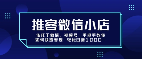 推客微信小店依托于微信、视频号，手把手教你如何快速变现 轻松日入1k+【揭秘】| 网创圈