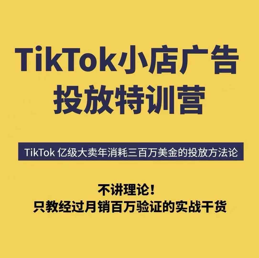 TikTok小店广告投放特训营，6天破局计划专治各种“投不动”，教你经过月销百万验证的实战干货| 网创圈