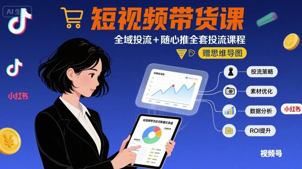 最新短视频带货课，全域投流+随心推全套投流课程+思维导图| 网创圈