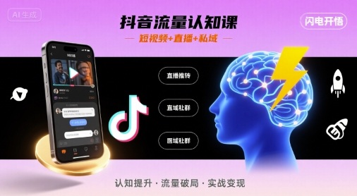 抖音流量认知课，短视频+直播+私域，认知提升，闪电开悟| 网创圈