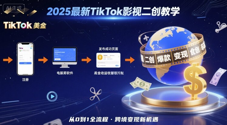 2025年最新TikTok影视二创教学，从注册到发布撸美金全流程，跨境变现新机遇| 网创圈