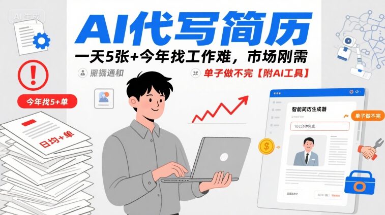 AI代写简历，一天5张+今年找工作难，市场刚需，单子做不完【附AI工具】| 网创圈