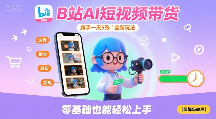 B站AI短视频带货，新手一天5张，全新玩法【保姆级教程】| 网创圈