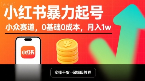 小红书暴力起号，小众赛道，0基础0成本，月入1w| 网创圈