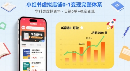 小红书虚拟店铺0-1变现完整体系：卖学科类虚拟资料，一天6张+，很稳定【已完结】| 网创圈