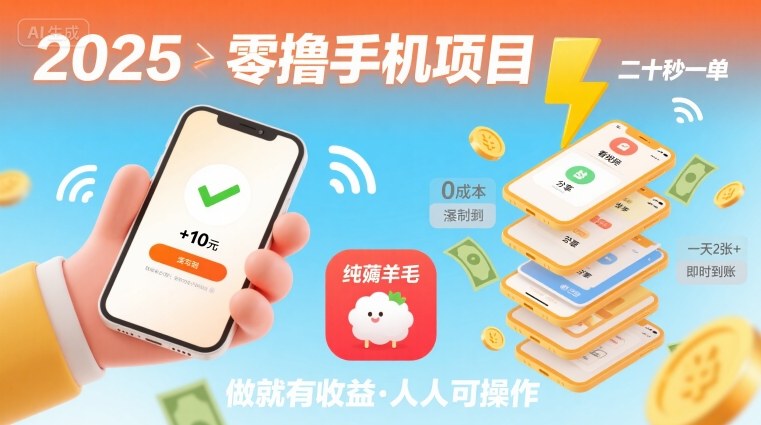 2025年零撸手机项目，二十秒一单，纯薅羊毛 一天2张+做就有| 网创圈