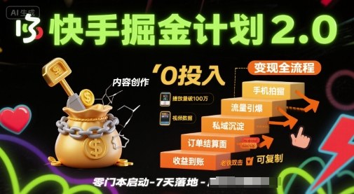 快手掘金计划2.0，快手电商变现全流程，简单可复制，0投入| 网创圈