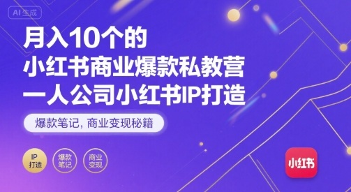 月入10个的小红书商业爆款私教营，一人公司小红书IP打造，爆款笔记，商业变现秘籍| 网创圈