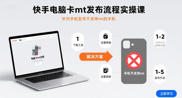 快手电脑卡mt发布流程实操课，针对手机型号不支持mt的手机| 网创圈