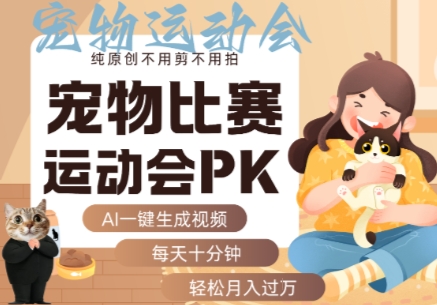 AI一键生成宠物比赛运动会PK视频，纯原创不用剪不用拍，每天十分钟，轻松月入过1W+| 网创圈
