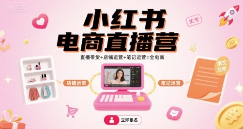 小红书电商直播营，直播带货+店铺运营+笔记运营=全电商| 网创圈