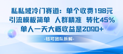 私域冷门赛道单个收费198米引流模板简单人群精准 45%的转化率单人一天大概收益多张| 网创圈