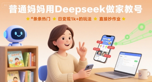 普通妈妈用Deepseek做家教号，条条热门，日变现1k+的玩法，直接抄作业| 网创圈