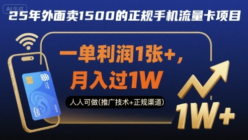 25年外面卖1500的正规手机流量卡项目，一单利润1张+，月入过1W，人人可做(推广技术+正规渠道)【揭秘】| 网创圈