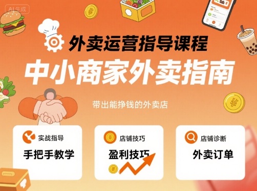 外卖运营指导课程，中小商家外卖指南，手把手带出能挣钱的外卖店| 网创圈