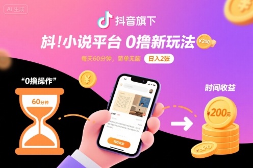 抖音旗下小说平台0撸新玩法，每天挂G60分钟，简单无脑，日入2张【揭秘】| 网创圈