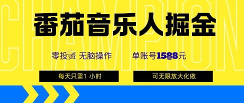 番茄音乐人掘金，单账号最高可撸1k+，可无限矩阵去做，零投入| 网创圈
