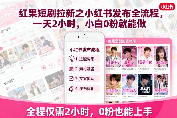 红果短剧拉新之小红书发布全流程，一天2小时，小白0粉就能做| 网创圈