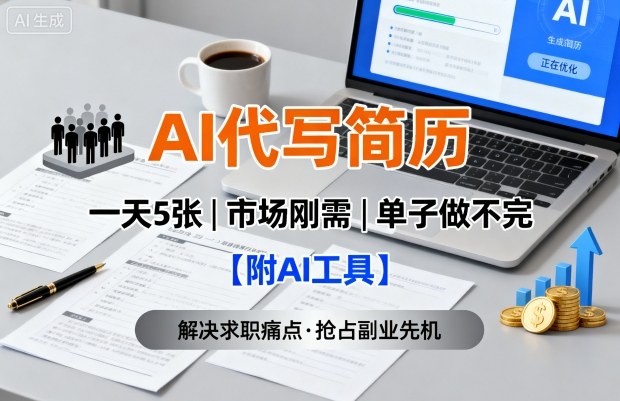 AI代写简历，一天5张，今年找工作难，市场刚需，单子做不完【附AI工具】| 网创圈