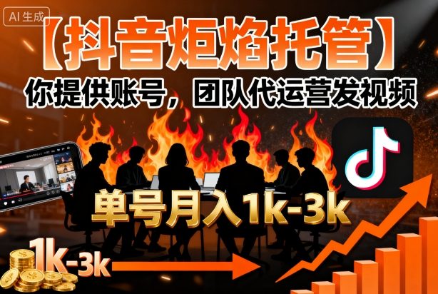 【抖音炬焰托管】你提供账号，团队代运营发视频，单号月入1k+【揭秘】| 网创圈