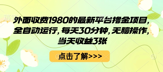 外面收费1980的最新平台撸金项目，全自动运行，每天30分钟，无脑操作，当天收益3张【揭秘】| 网创圈