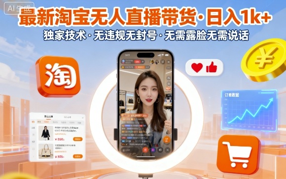 最新淘宝无人直播带货，日入1k+，独家技术，无违规无封号，无需露脸无需说话【揭秘】| 网创圈