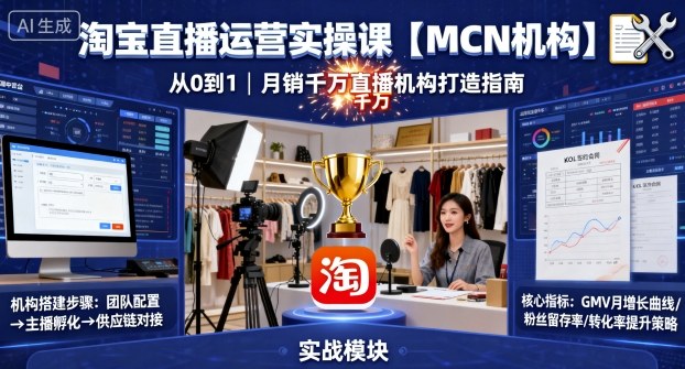 淘宝直播运营实操课【MCN机构】，从0到1做一家月销千W的直播机构| 网创圈