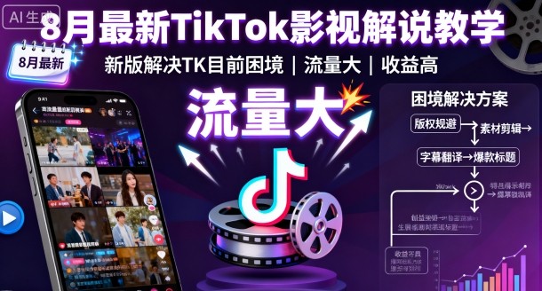 8月最新TikTok影视解说教学，新版解决TK目前困境，流量大，收益高| 网创圈