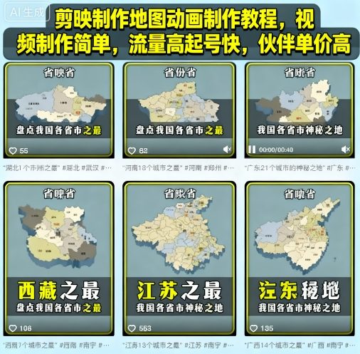 剪映制作地图动画制作教程，视频制作简单，流量高起号快，伙伴单价高| 网创圈