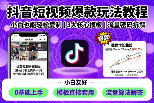 抖音短视频爆款玩法教程，小白也能轻松复制| 网创圈