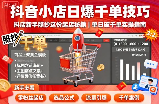 抖音小店日爆千单技巧，抖店新手照抄这份起店秘籍，单日破千单| 网创圈