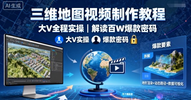 三维地图视频制作教程，大V全程实操，解读百W爆款密码| 网创圈