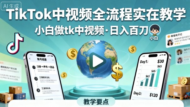 TikTok中视频全流程实操教学，小白做tk中视频，日入百刀| 网创圈