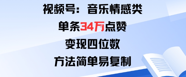 视频号分成计划新玩法：音乐情感类单条34W点赞，变现四位数，方法简单易复制| 网创圈