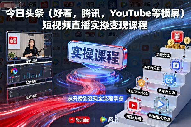 今日头条(好看，腾讯，YouTube等横屏)短视频直播实操变现课程| 网创圈