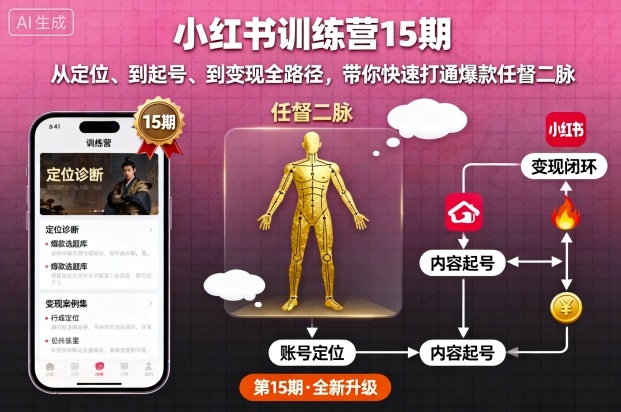 小红书训练营15期，从定位、到起号、到变现全路径，带你快速打通爆款任督二脉| 网创圈