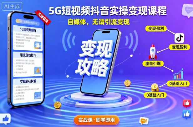 5G短视频抖音实操变现课程，自媒体，无谓引流变现| 网创圈