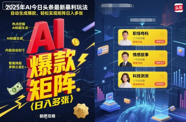 2025年AI今日头条最新暴利玩法，自动生成爆款，轻松实现矩阵日入多张| 网创圈